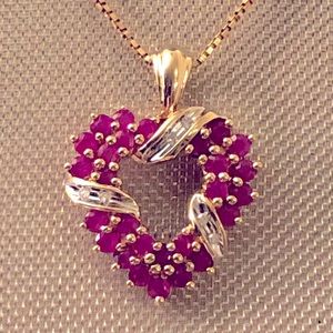 10K Ruby & Diamond Heart Vintage Pendant (Only)
